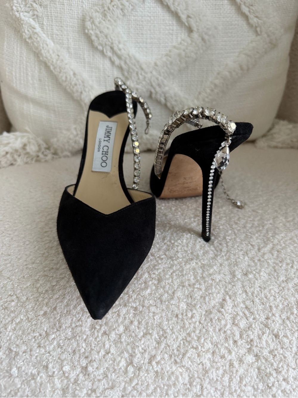Jimmy Choo Saeda 100 Black Suede Pumps with Crystal Embellishment, Sz 38.5 - Picture 4 of 8